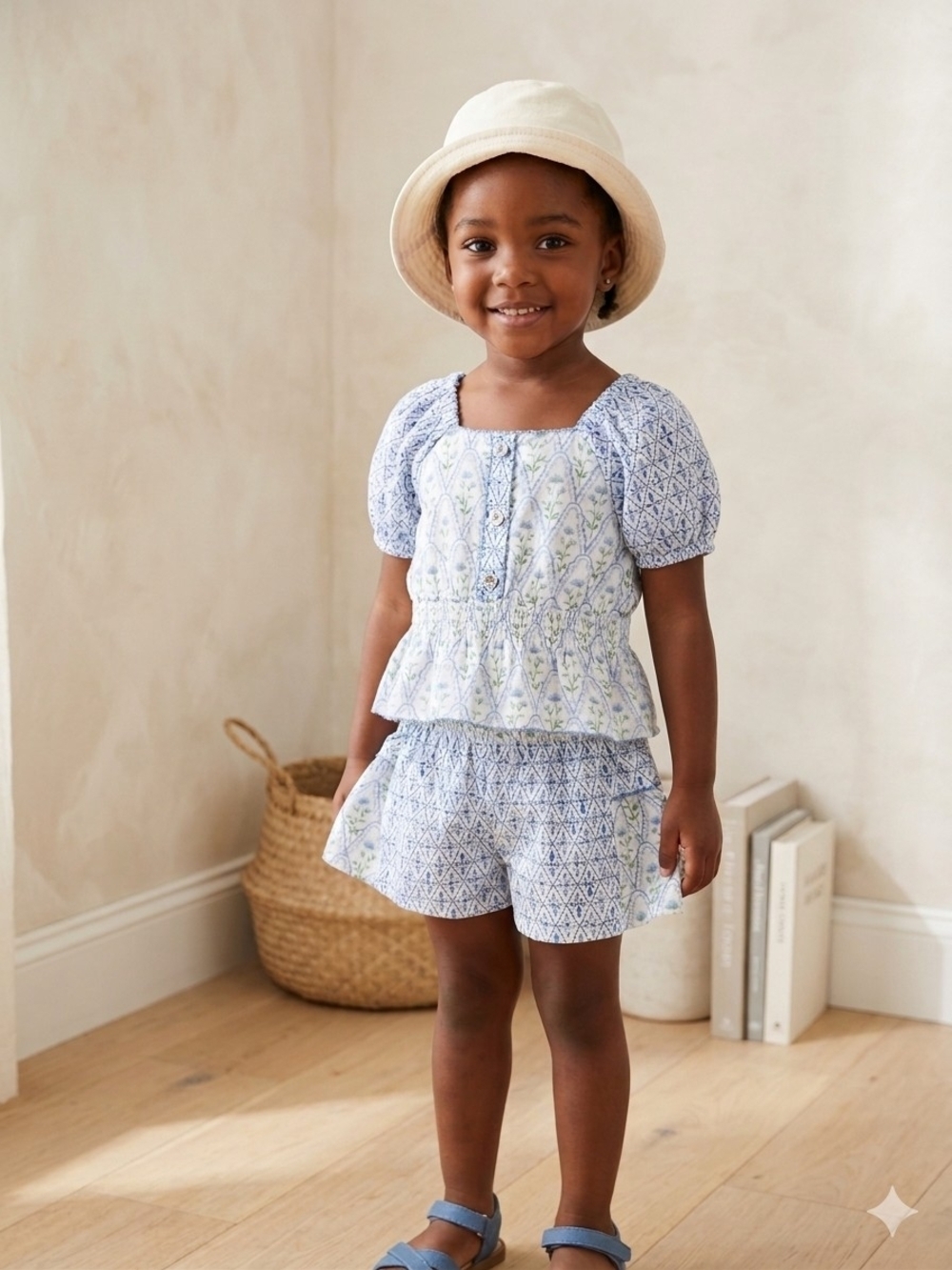 Nanette Lepore Light Blue and White Floral Girl's Matching Short Set, S4T, NWT